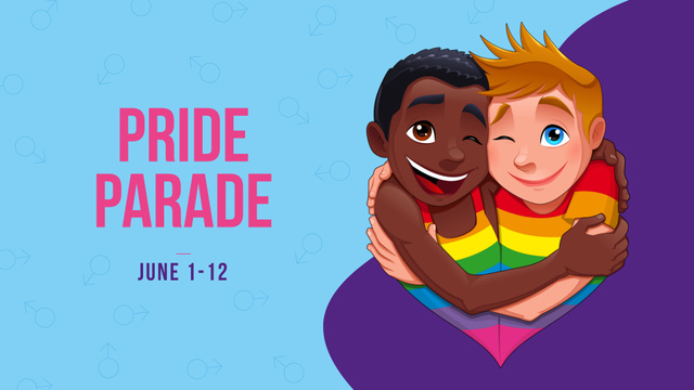 Pride Parade Announcement In June with LGBT Couple FB event cover Modelo de Design
