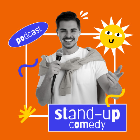Modèle de visuel Annonce d'un épisode avec un spectacle d'humour stand-up - Podcast Cover