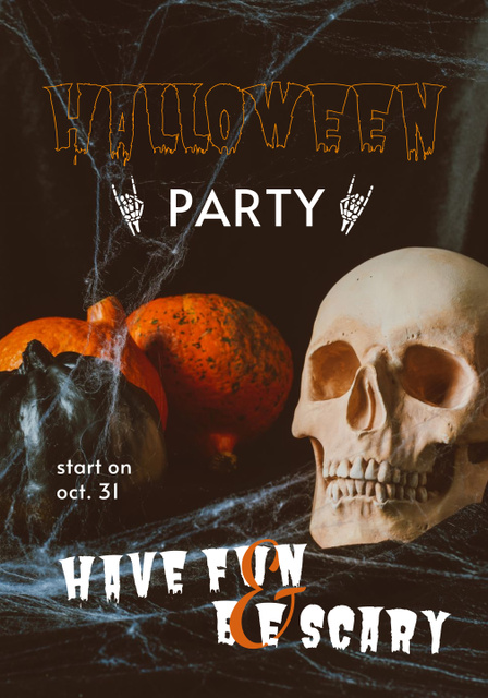Halloween Party Announcement with Skull and Pumpkins Poster 28x40in Design Template