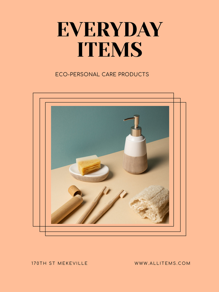 Offer of Eco-Personal Care Products with Soap and Toothbrushes Poster US tervezősablon