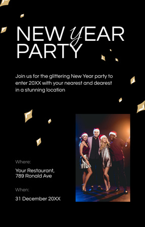 People in Santa's Hats on New Year Party Invitation 4.6x7.2in Design Template