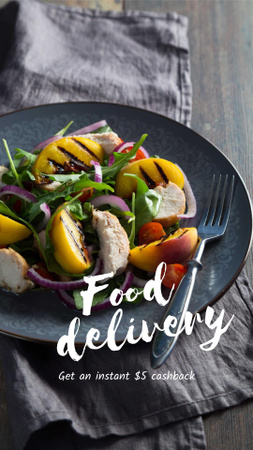 Food Delivery Offer with Dish on Plate Instagram Video Story Design Template