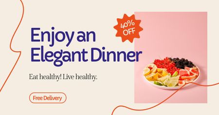 Healthy Food Offer with Fruits on Plate Facebook AD Design Template