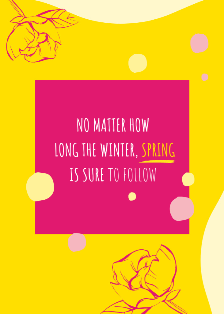 Ontwerpsjabloon van Postcard 5x7in Vertical van Spring Tulip Flower With Quote in Pink and Yellow