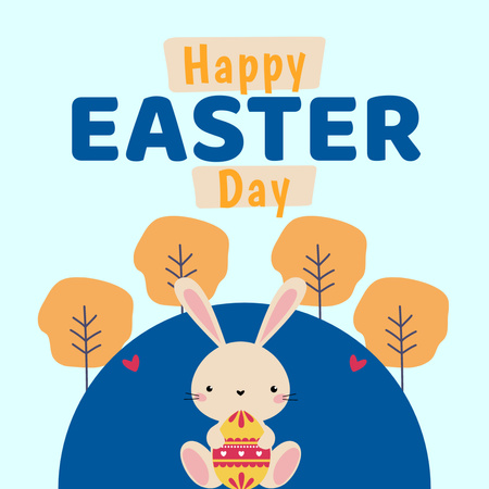 Plantilla de diseño de Ilustración de conejo de dibujos animados con huevo de Pascua Instagram 