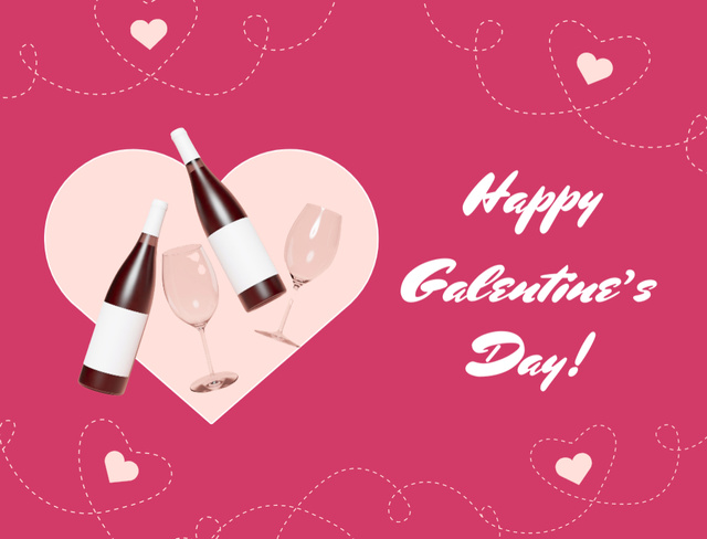 Galentine's Day Greeting with Bottle of Champagne and Glasses Postcard 4.2x5.5in Šablona návrhu