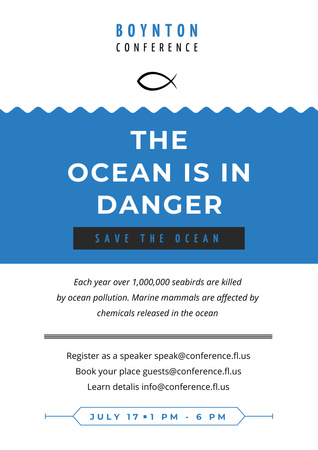 Anúncio da Eco Conference sobre o oceano está em perigo Poster A3 Modelo de Design