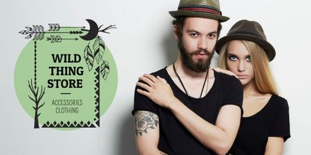 Plantilla de diseño de Fashion Store Ad with Young Couple in Black Outfits Image 
