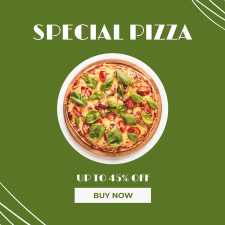 Special Offer of Delicious Pizza on Green Instagram tervezősablon