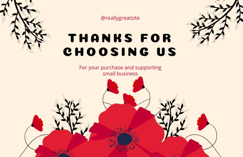 Thanks for Choosing Us Message with Red Poppies Thank You Card 5.5x8.5in Design Template