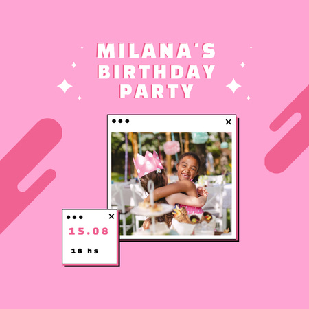 Birthday Party Announcement with Little Girls hugging Instagram Πρότυπο σχεδίασης