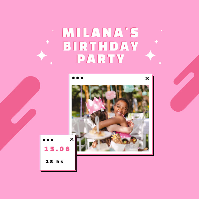 Birthday Party Announcement with Little Girls hugging Instagramデザインテンプレート