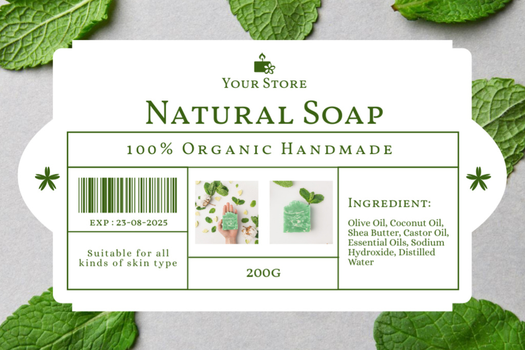 Modèle de visuel Artisanal Soap With Leaves For Every Skin Type - Label
