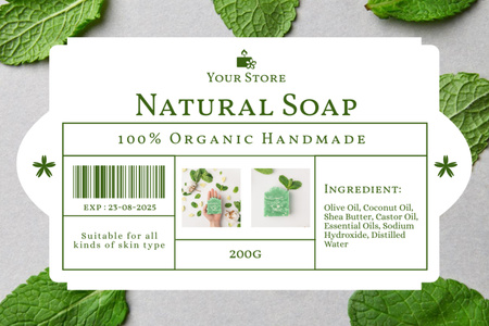 Designvorlage Handgefertigte Seife mit Blättern für jeden Hauttyp für Label