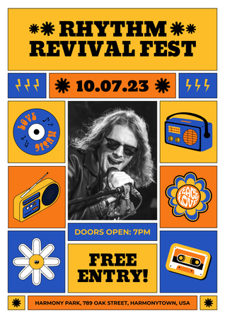Festival Announcement with Rock Singer Poster Design Template
