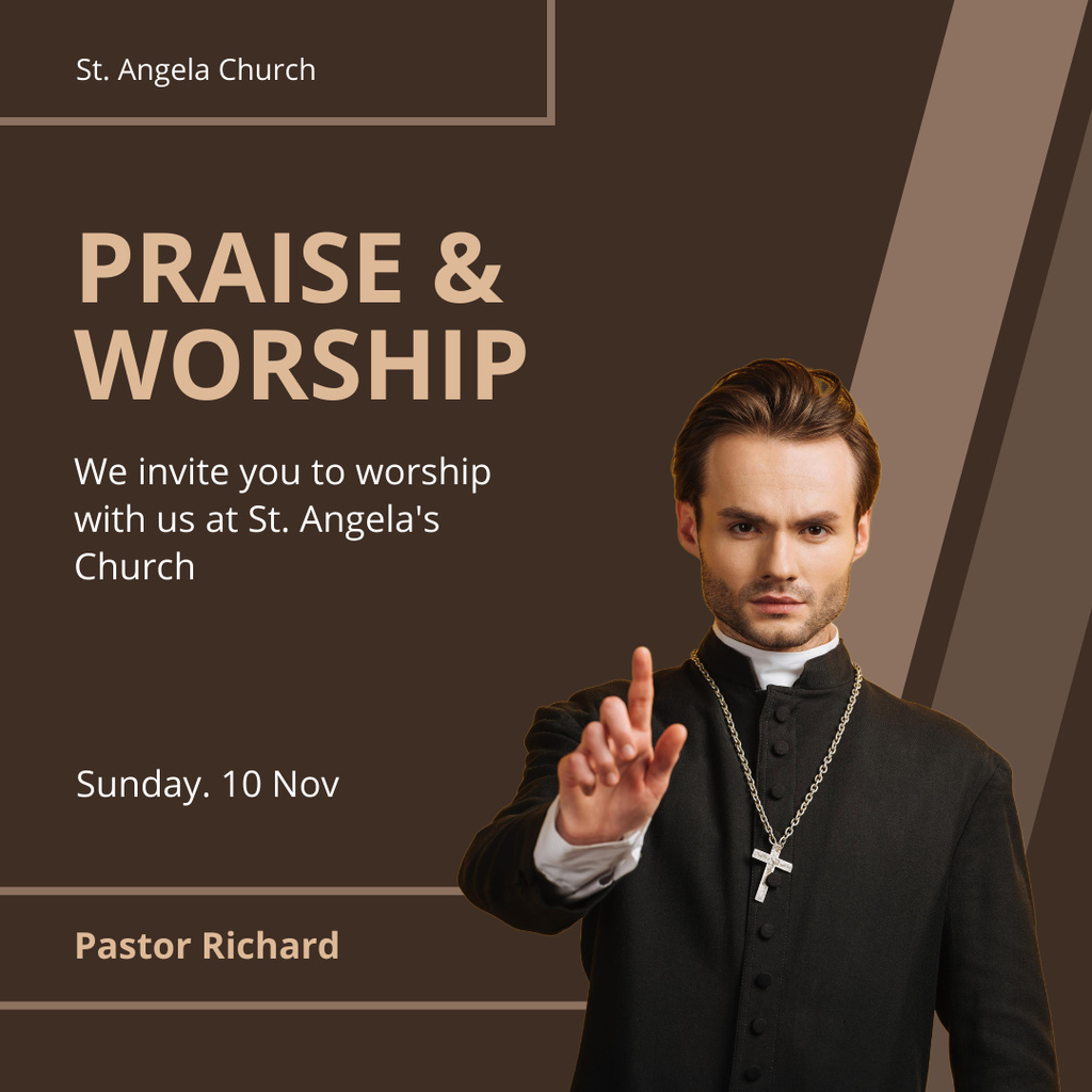 Ontwerpsjabloon van Instagram van Worship Invitation with Young Priest