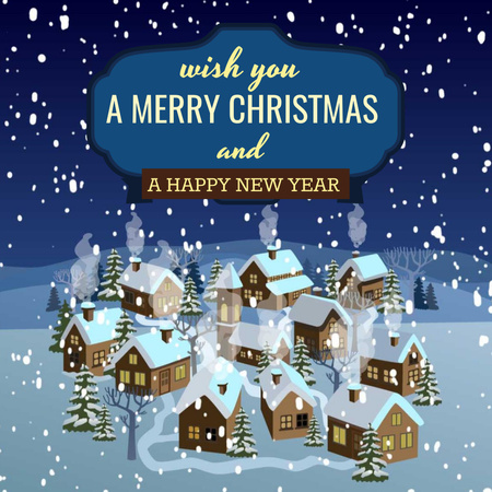 Christmas with Snow falling on night village Animated Post Modelo de Design