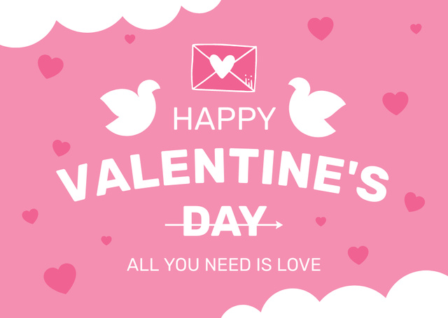 Szablon projektu Happy Valentine's Day Greeting on Pink with Doves and Phrase Card