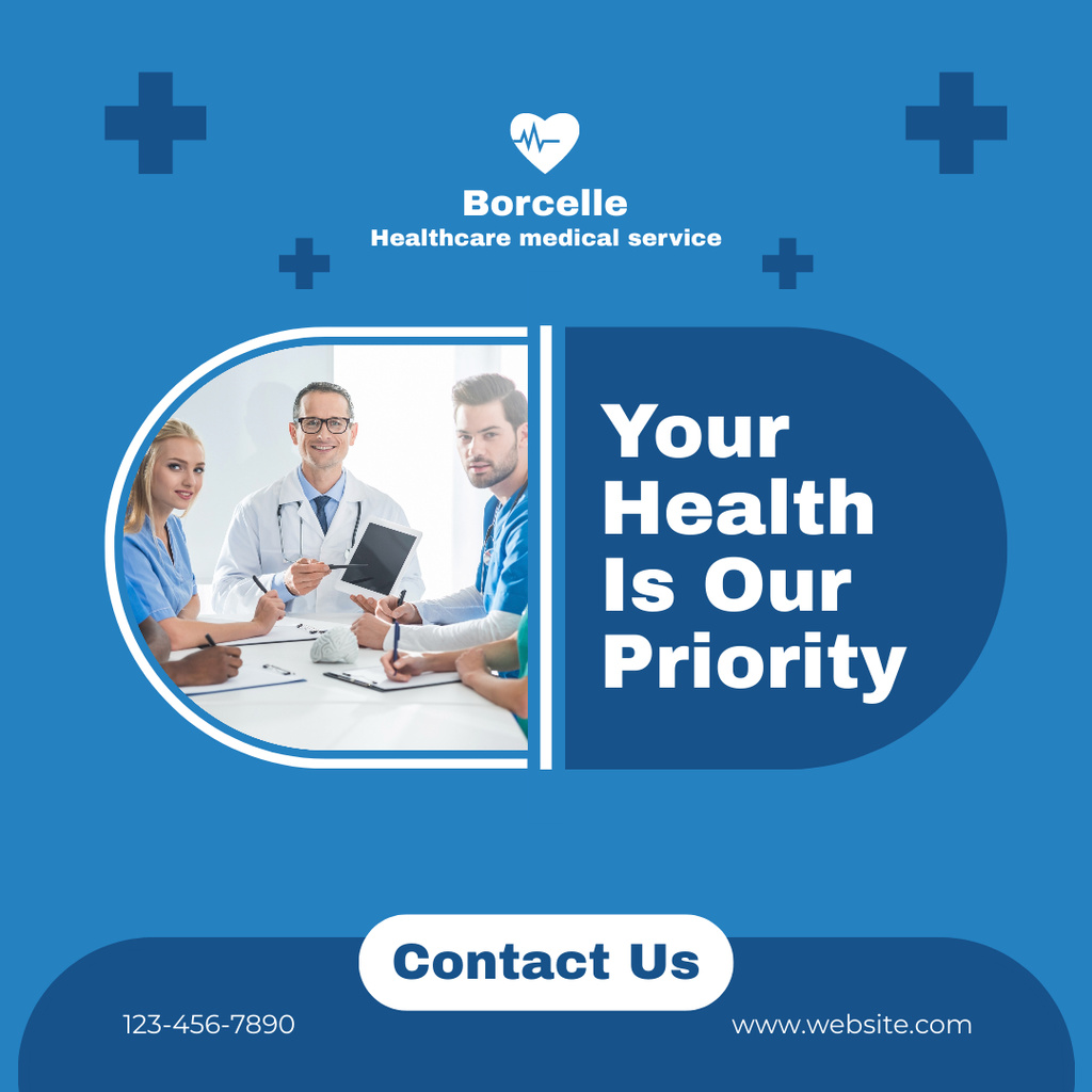Healthcare Services with Doctors in Clinic Instagramデザインテンプレート