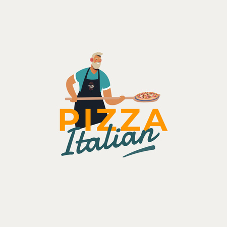 Man with Pizza on the Shovel Logo Design Template