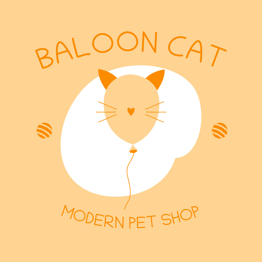 Pet Shop Emblem With Balloon Cat Logo Design Template