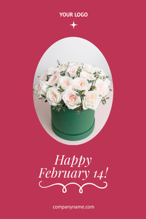 Valentine's Day Greeting with Tender Roses Bouquet Postcard 4x6in Vertical Design Template