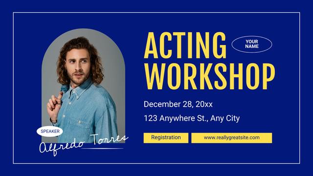 Invitation to Acting Workshop with Talented Young Man FB event cover – шаблон для дизайну