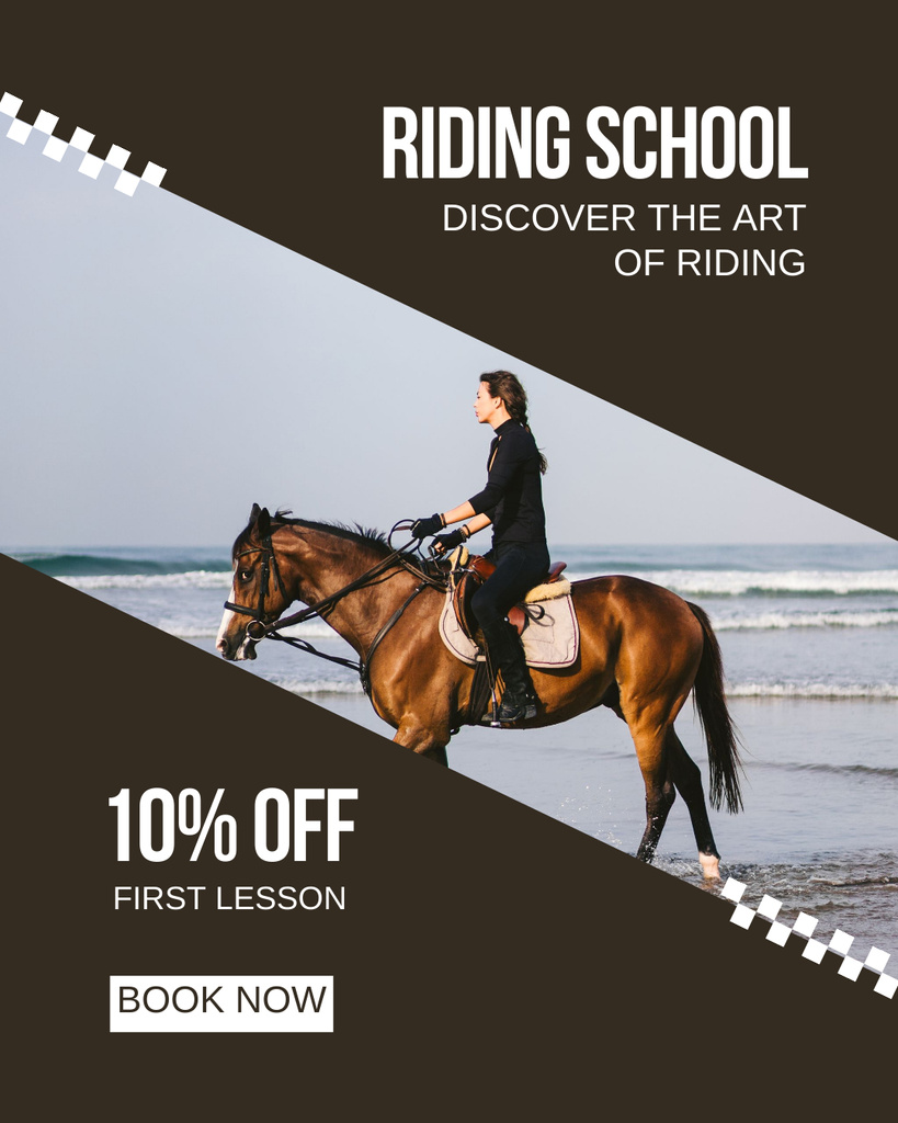 Discount On First Class In Horse Riding School Instagram Post Verticalデザインテンプレート