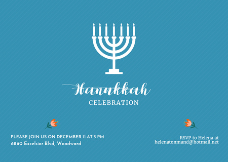 Designvorlage Hanukkah Celebration Announcement with Menorah on Blue für Flyer A6 Horizontal