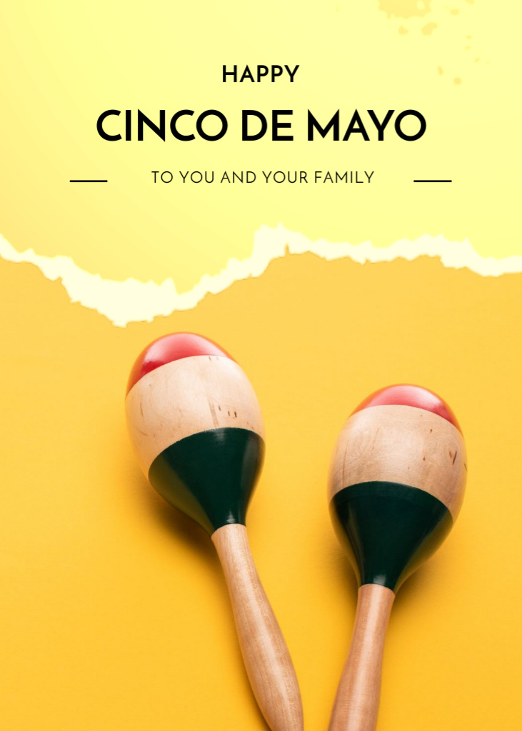 Designvorlage Cheerful Cinco de Mayo Family Greeting With Maracas für Postcard 5x7in Vertical