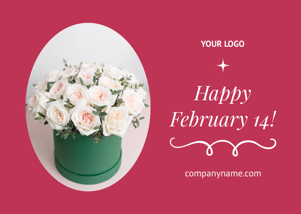 Valentine's Day Greeting with Tender Roses Bouquet Postcard Design Template