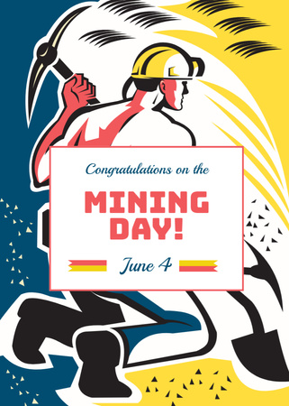 Comemore o Dia da Mineração com o Mineiro Ilustrado Postcard 5x7in Vertical Modelo de Design