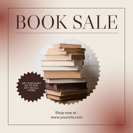 Designvorlage Buch-Sonderverkauf mit Stapel Büchern auf dem Tisch für Instagram