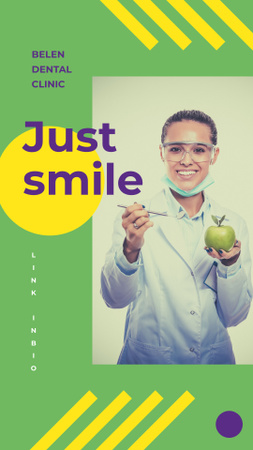 Smiling Dentist holding apple Instagram Story Design Template
