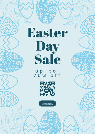 Easter Sale Announcement with Cute Hand Drawn Doodle Easter Eggs Poster Design Template