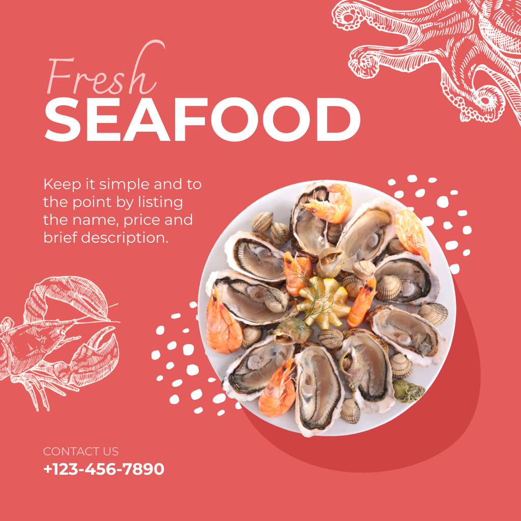 Plantilla de diseño de Offer of Fresh Seafood with Oysters on Plate Instagram AD 