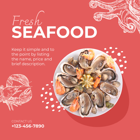 Designvorlage Angebot an frischen Meeresfrüchten mit Austern auf dem Teller für Instagram AD