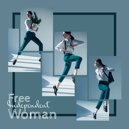 Collage with Free Independent Woman on Blue Instagram Design Template