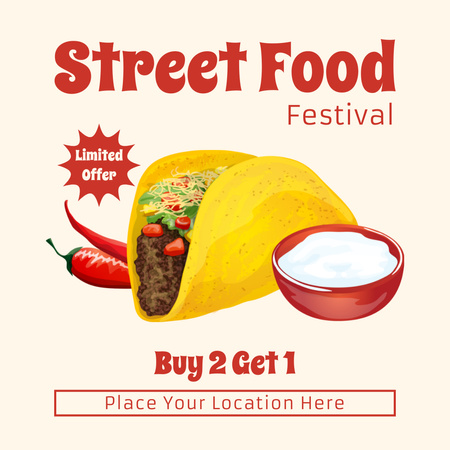 Lezzetli Taco ile Sokak Yemekleri Festivali Duyurusu Instagram Tasarım Şablonu