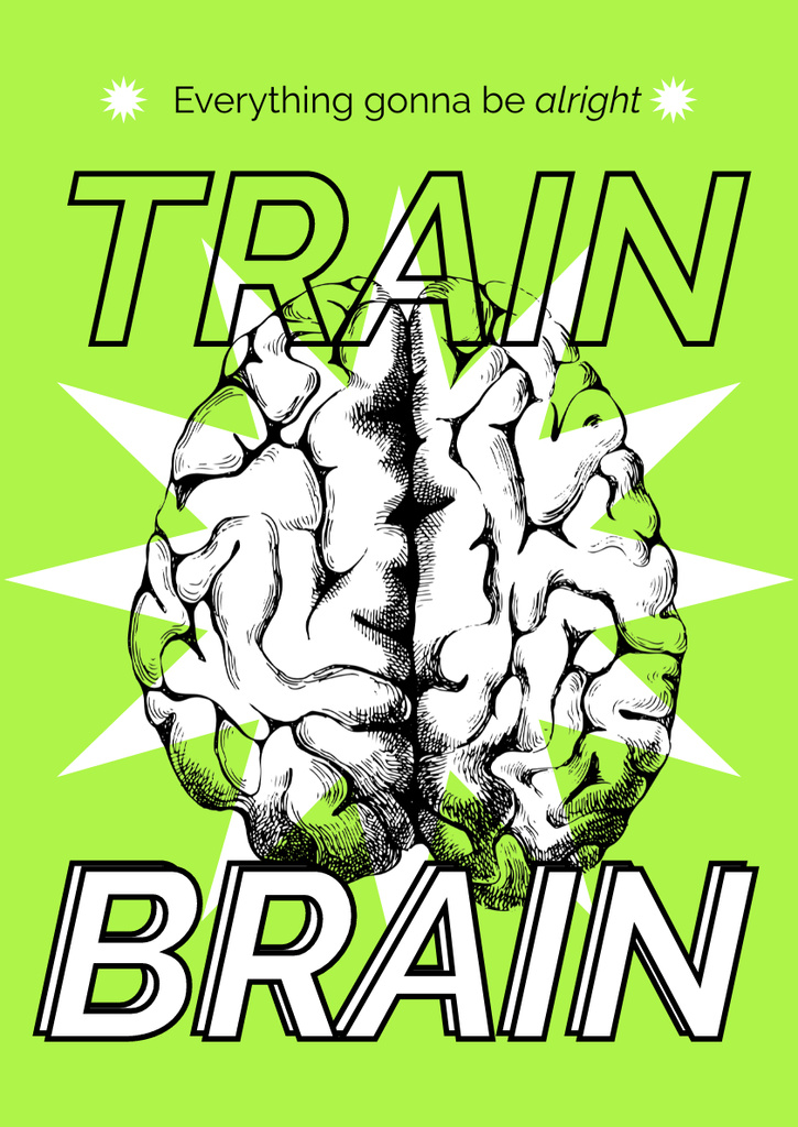 Ontwerpsjabloon van Poster A3 van Funny Inspiration with Illustration of Brain