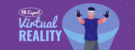 Man in Virtual Reality Glasses Facebook Video cover Design Template