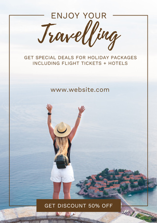 Travel Packages Discount Offer with Seascape Poster Design Template
