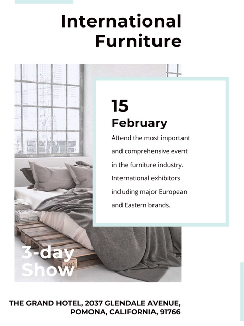 Plantilla de diseño de Furniture Show Bedroom in Grey Color Poster US 