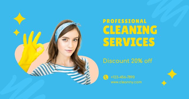 Licensed Cleaning Service Ad with Girl in Yellow Gloved Facebook AD Modelo de Design