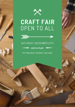 Craft Fair Announcement with Wooden Toy and Tools Flyer A4 Design Template