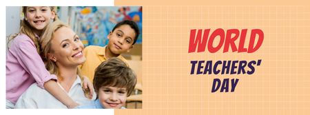 Designvorlage World Teachers' Day Announcement with Teacher and Kids für Facebook cover