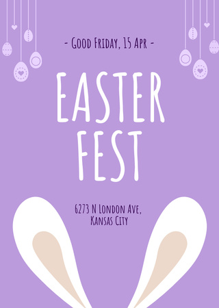 Easter Fest Announcement with Illustration of Cute Bunny Ears Flyer A6 Design Template