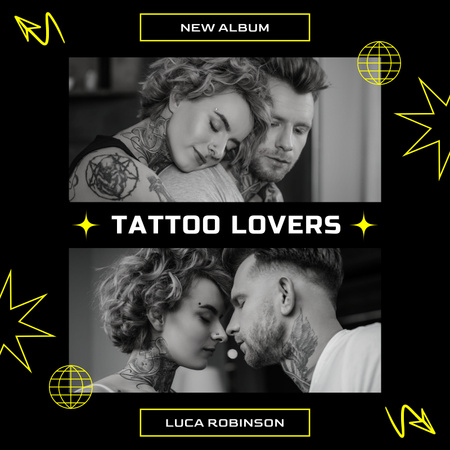 Music Album Promotion with Couple in Tattoo Album Cover Design Template