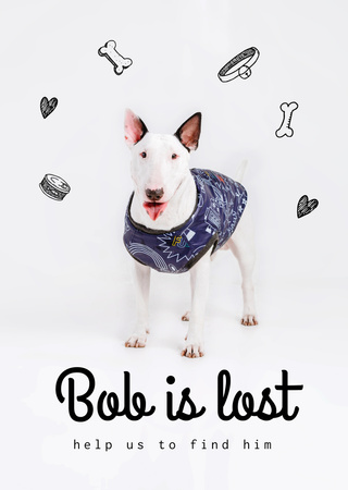 Lost Dog information with cute Bull Terrier Flyer A6 Design Template