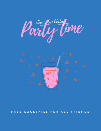 Party Announcement with Cute Cocktail Illustration Invitation 13.9x10.7cm Design Template